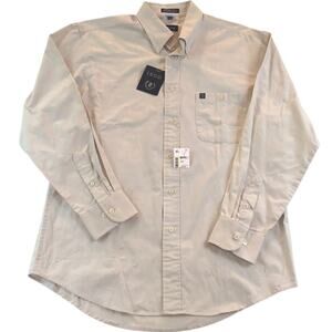 Izod New Button-Up Shirt Sueded Twill Sand Medium NWT